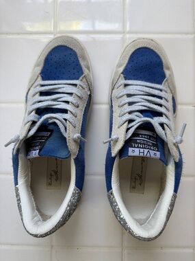 Vintage Havana Blue and Gray Women's Sneakers with Sparkle Heel